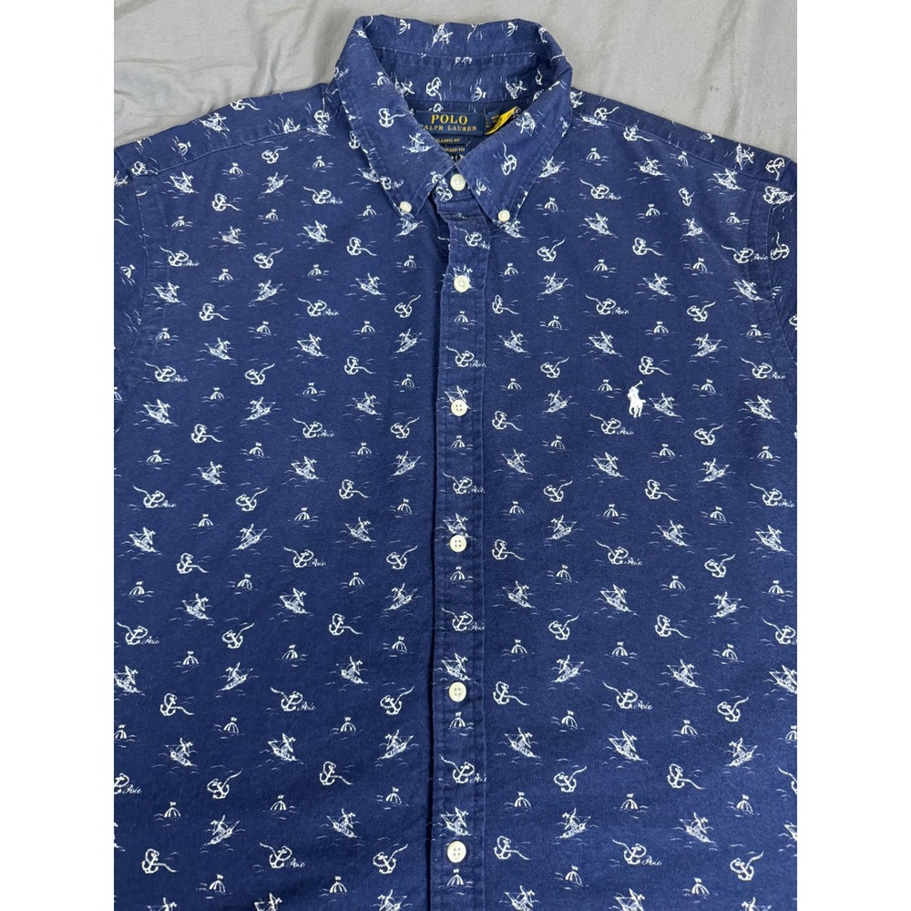 Polo Ralph Lauren Mens XL Navy Nautical Anchor Sailboat S/S Button Down Shirt